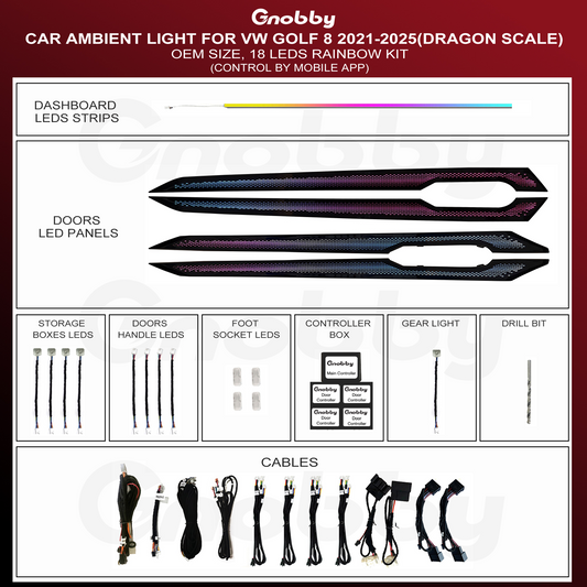 VW Golf 8 2021-2025 Ambient Lighting Kit | Dragon scale style