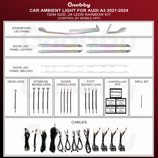 AUDI A3 2021-2024 Ambient Lighting Retrofit Kit | Laser engraving Style | OEM Size