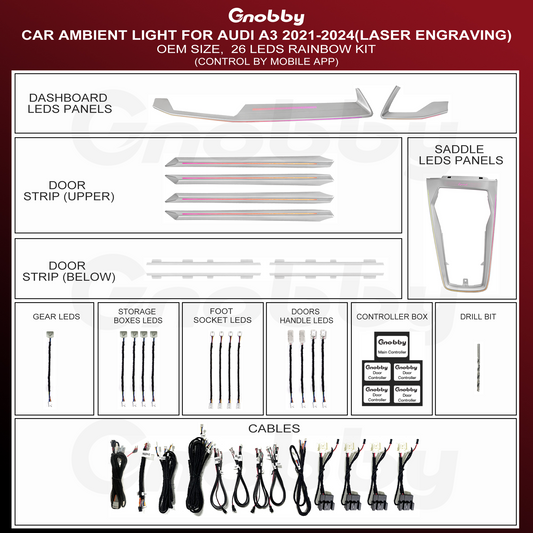AUDI A3 2021-2024 Ambient Lighting Retrofit Kit | Laser engraving Style | OEM Size
