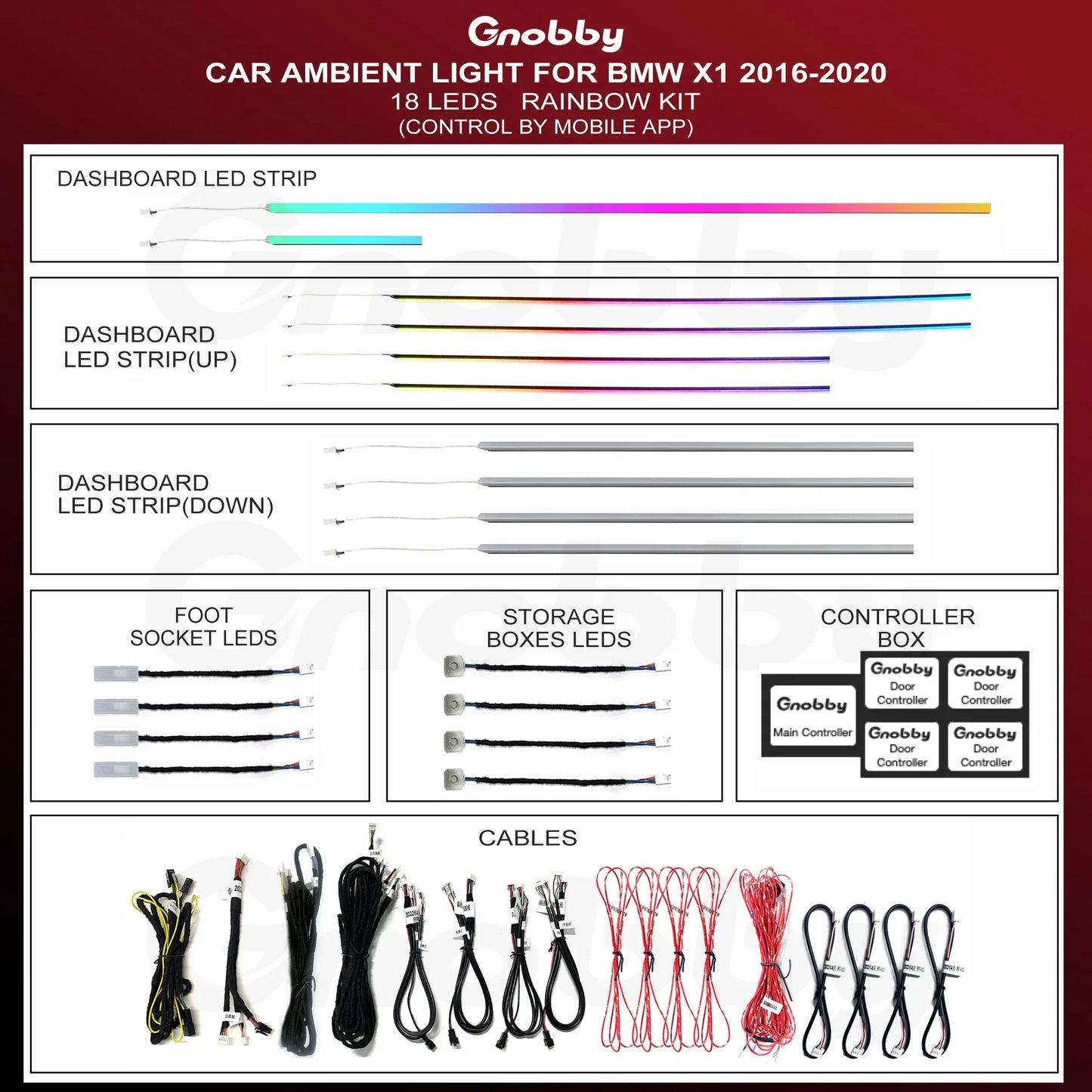 BMW X1 F48 2016-2020 Ambient Lighting Kit 18 LEDs| Control by APP | LED Strips