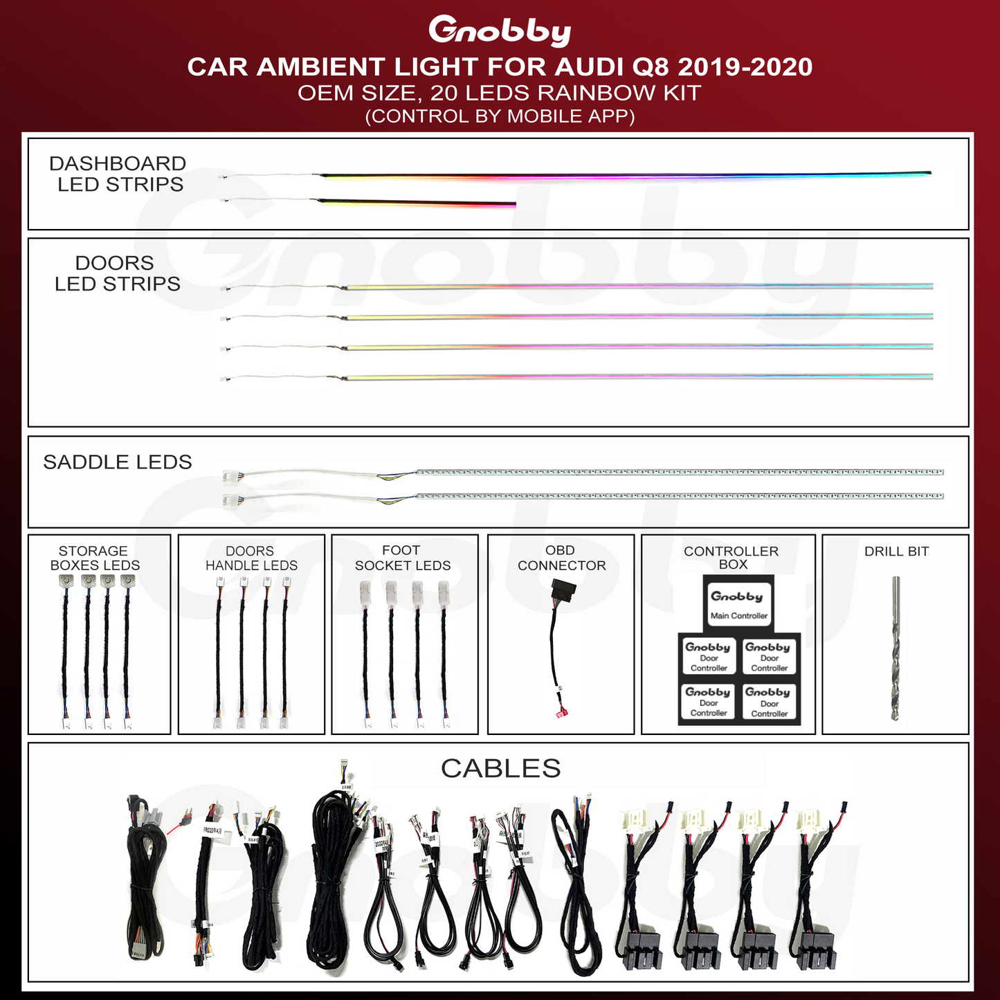 AUDI Q8 2019-2020 Ambient Lighting Retrofit Kit | Strips style
