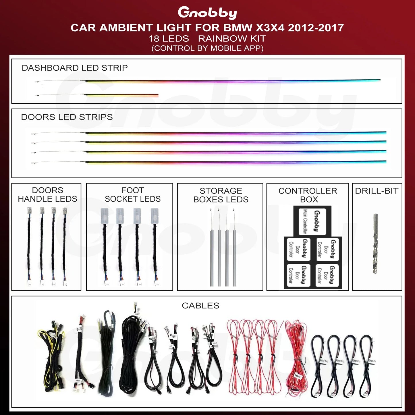 BMW X3 F25 2012-2017 Ambient Lighting Kit | Control by APP | Strips Style