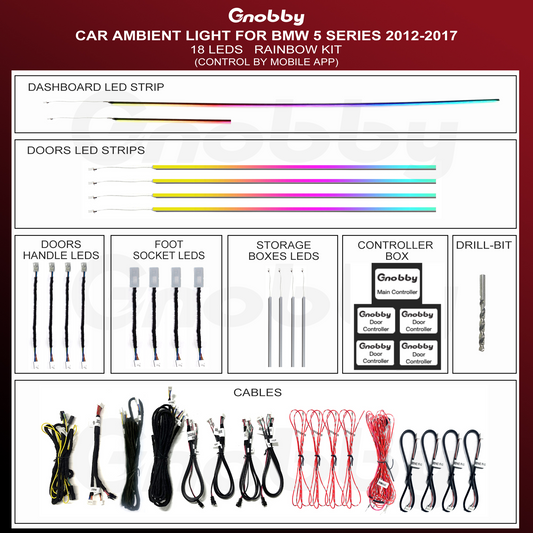 BMW 2012-2017 5 Series F10 Ambient Lighting Kit | Strips style