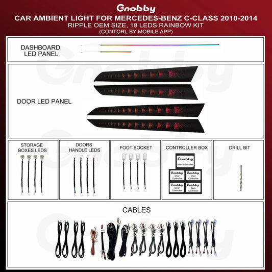 BENZ C Class W204 2010-2014 Dash Strips Ambient Lighting Retrofit Kit | 64 RGB Colors Ripple