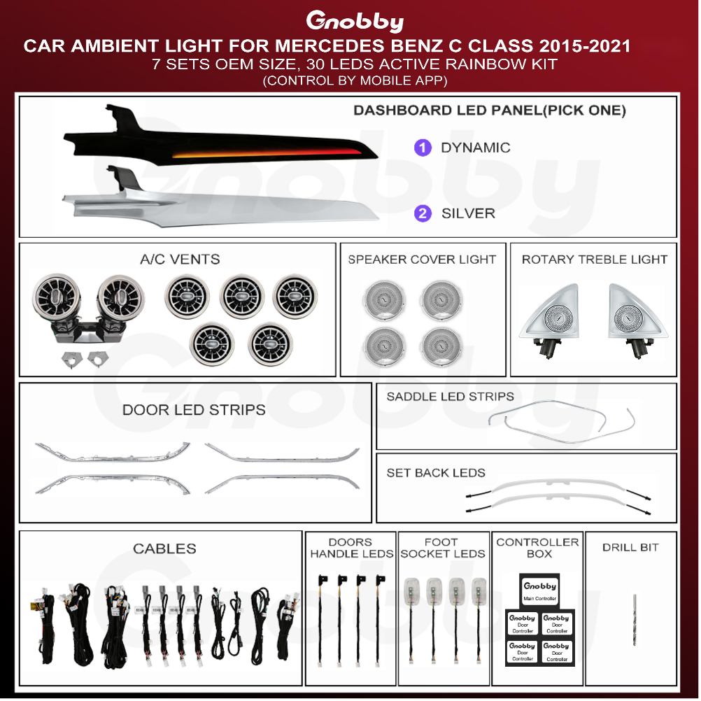 BENZ C Class W205 2015-2021 Active Ambient Lighting Retrofit Kit (7 Sets)