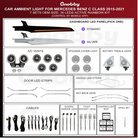 BENZ C Class W205 2015-2021 Active Ambient Lighting Retrofit Kit (7 Sets)