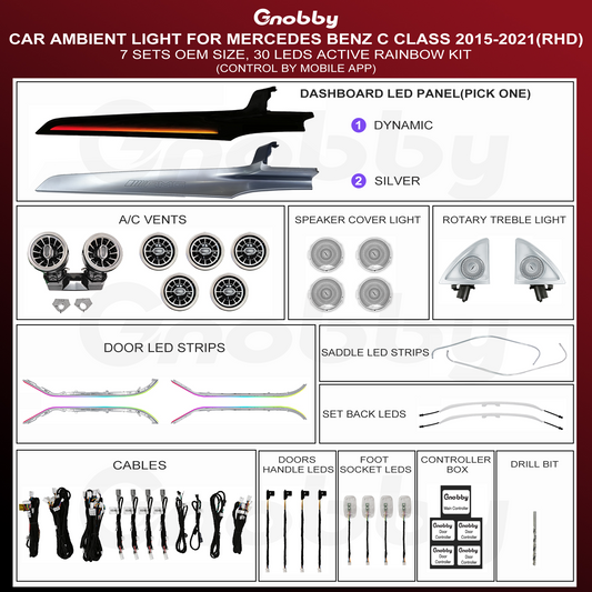 BENZ C Class W205 2015-2021 Active Ambient Lighting Retrofit Kit (7 Sets)