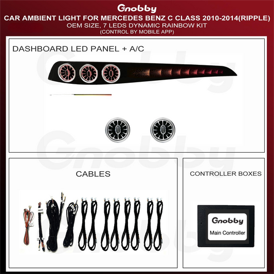 BENZ C Class W204 2010-2014 Dash Strips Ambient Lighting Retrofit Kit | 64 RGB Colors Ripple