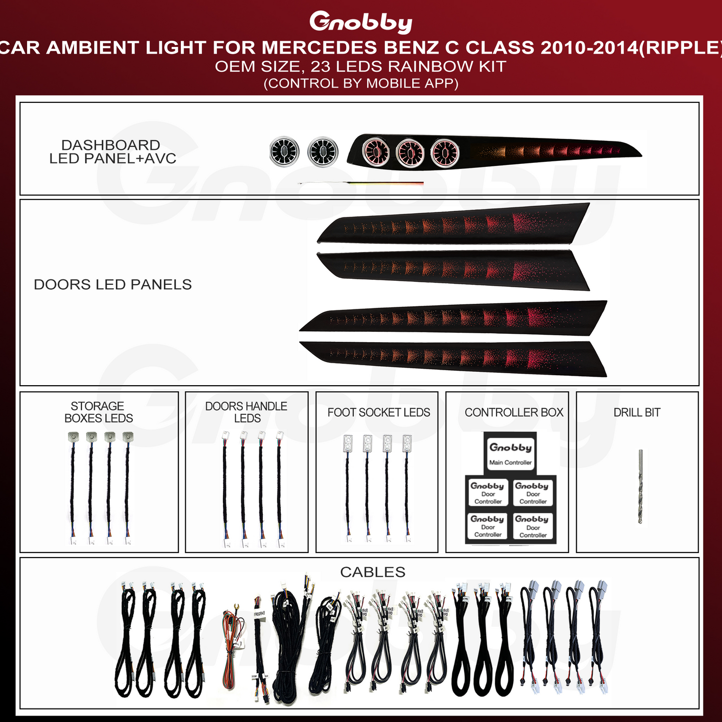 BENZ C Class W204 2010-2014 Dash Strips Ambient Lighting Retrofit Kit | 64 RGB Colors Ripple