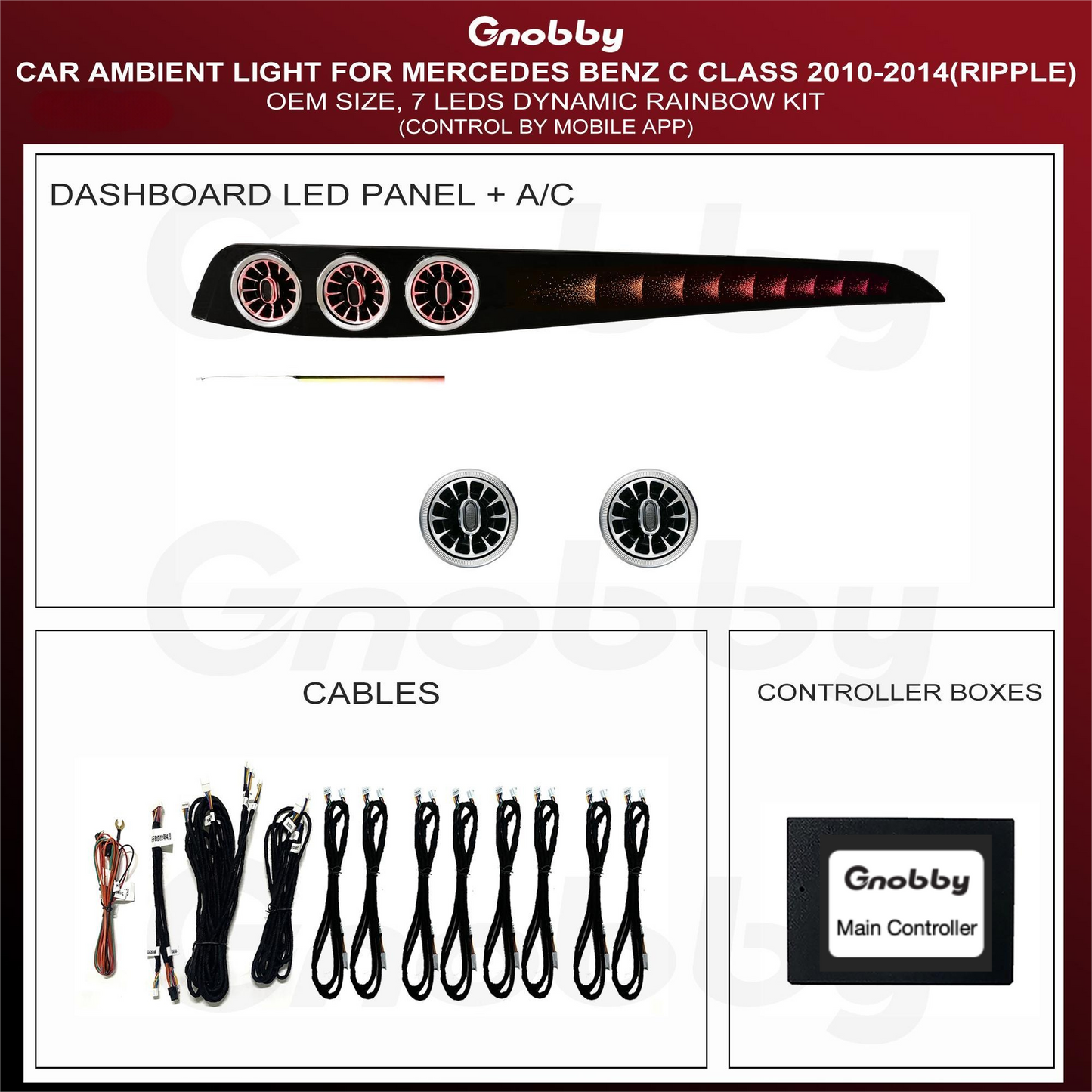 BENZ C Class W204 2010-2014 Dash Strips Ambient Lighting Retrofit Kit | 64 RGB Colors Ripple