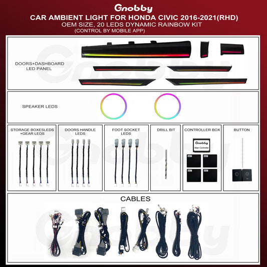 Honda 10th Gen Civic (2016-2021) Ambient Lighting Kit for LHD&RHD