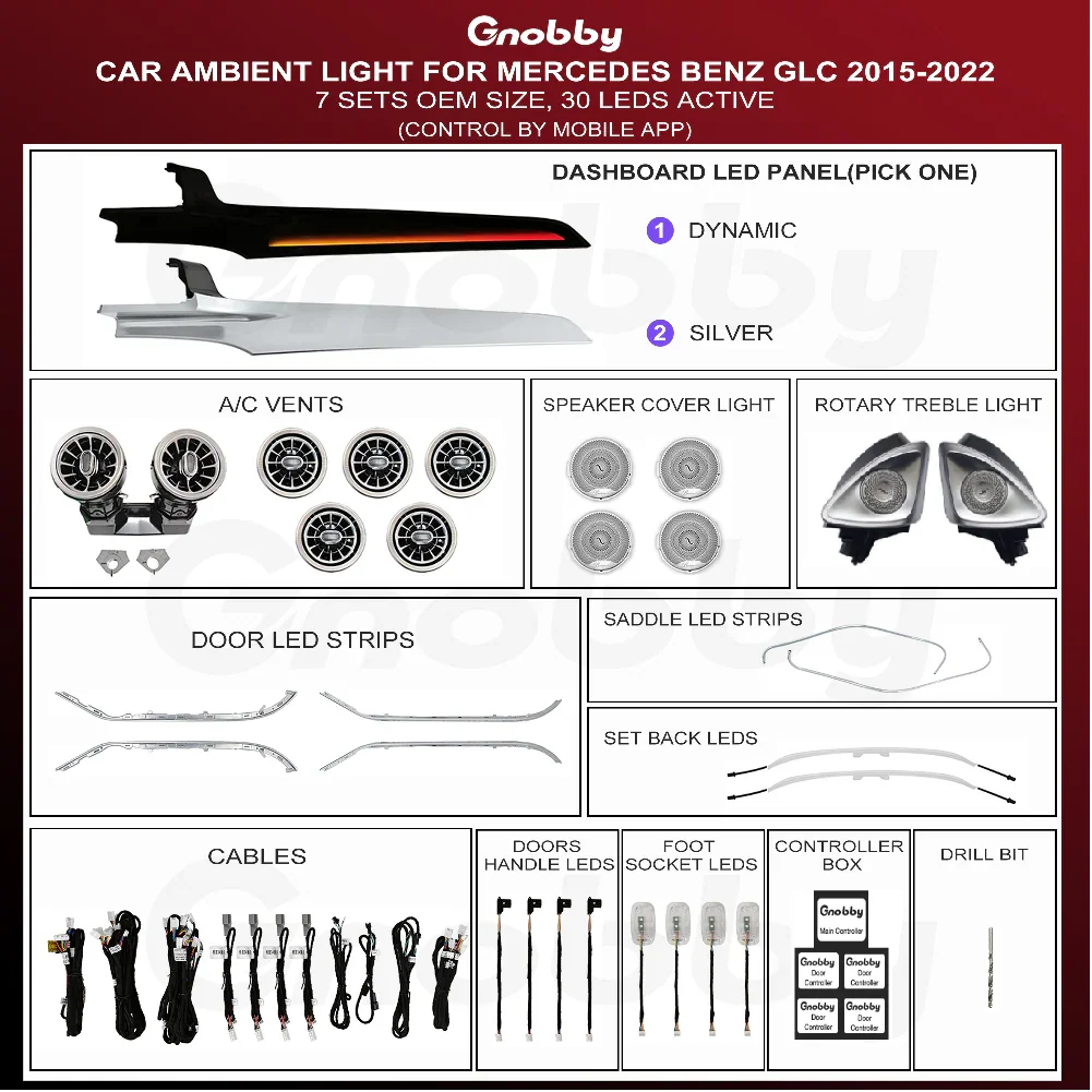 BENZ GLC W253 Ambient Lighting Retrofit Kit - 7 Sets | OEM Upgrade