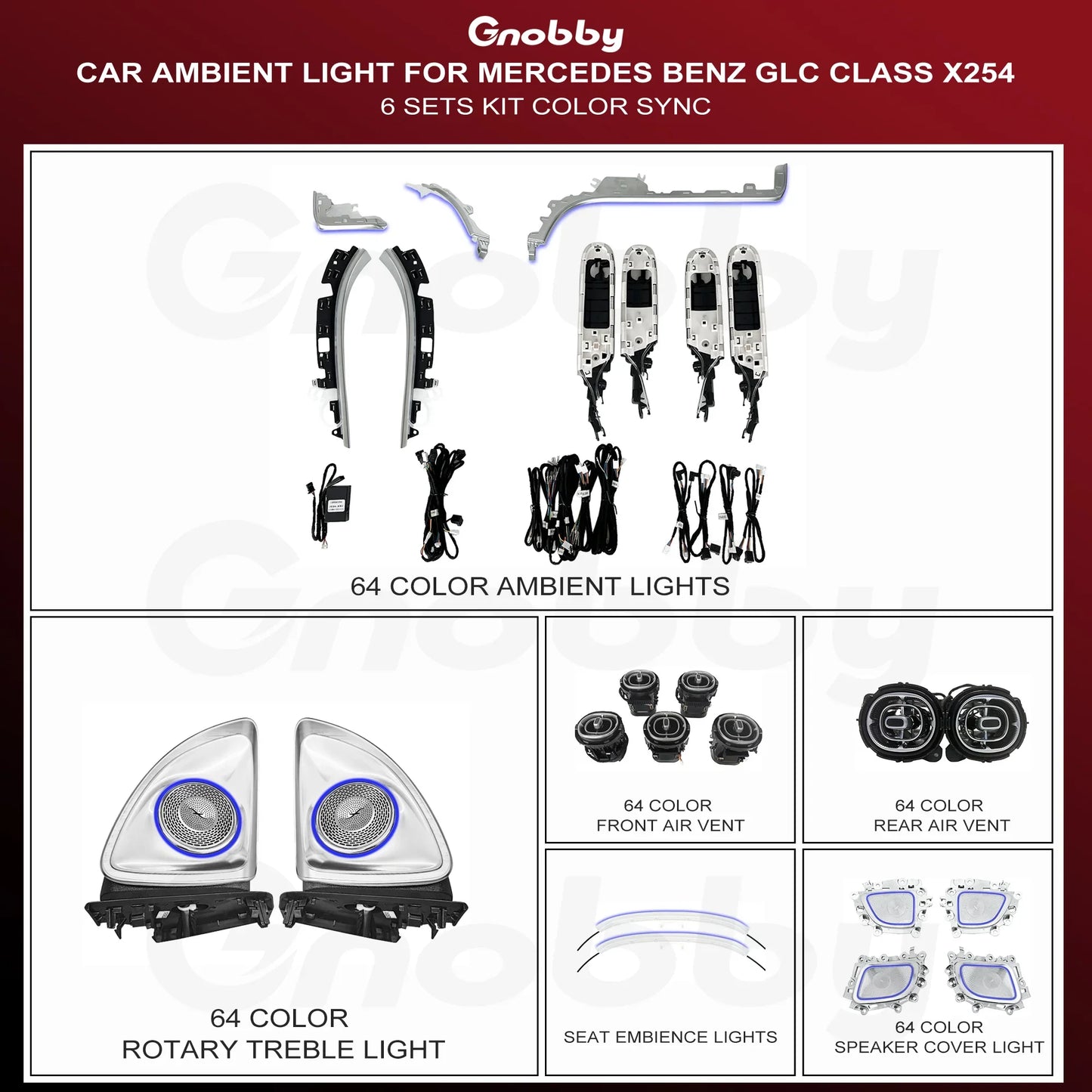 BENZ GLC W254 X254 Ambient Lighting Retrofit Kit - 6 Sets | 64 RGB color | OEM Style