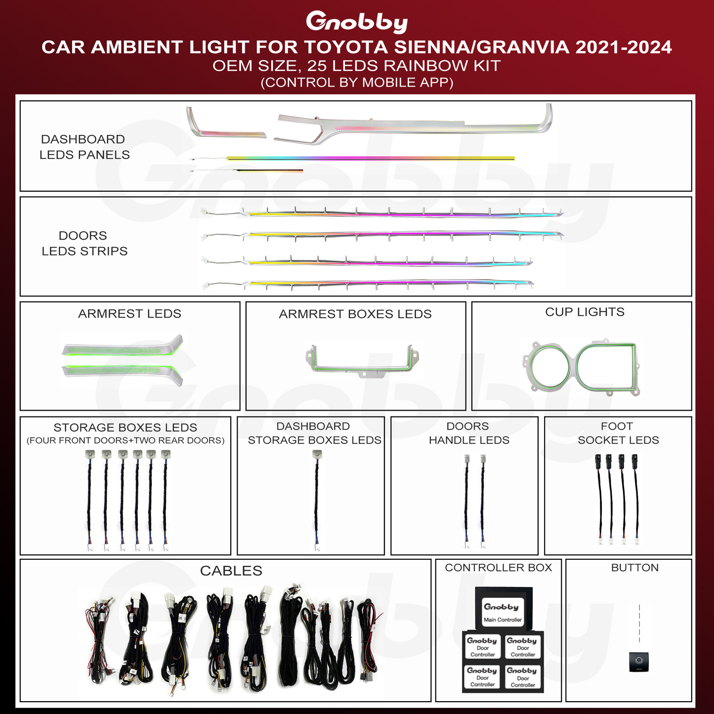 Ambient Lighting Kits for Toyota Sienna/Granvia 2021-2024